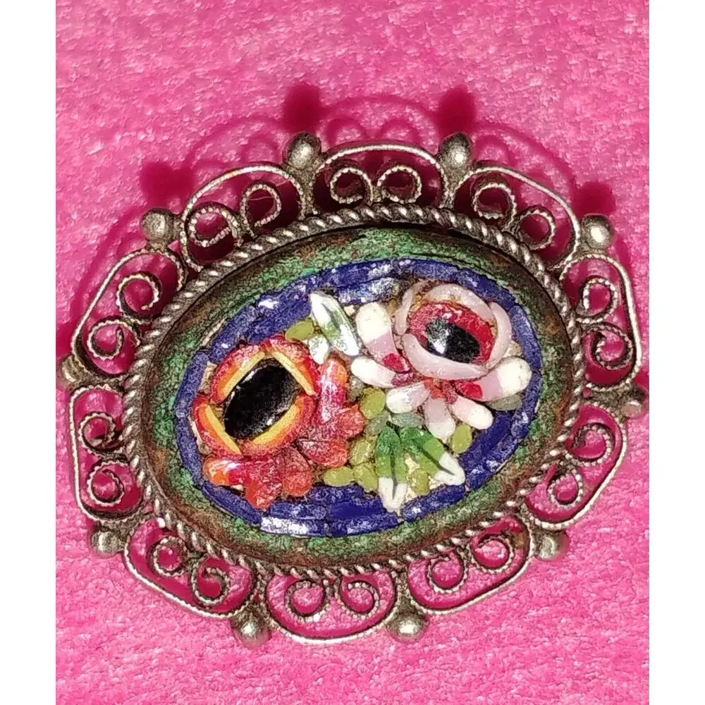 Vintage 1940s–1950s Italian Micro Mosaic Floral Brooch – 1